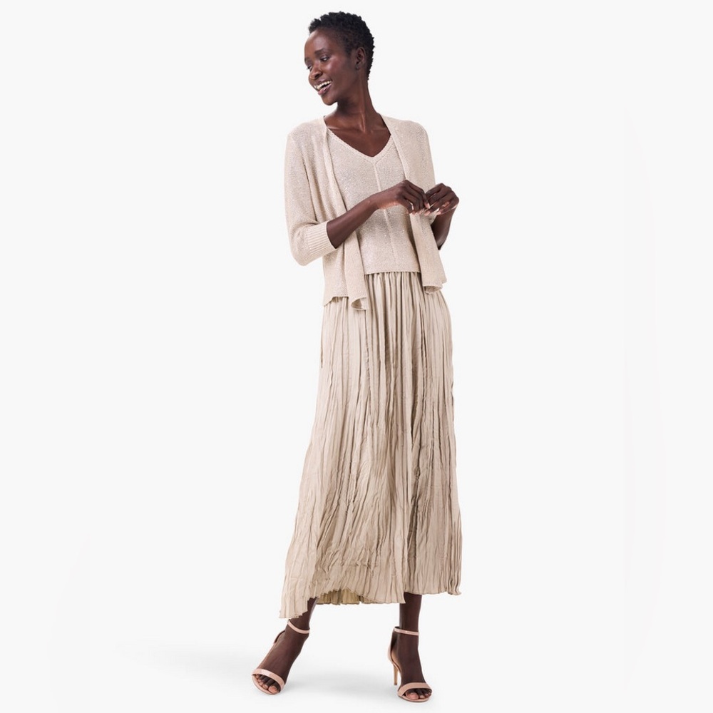 NWT NIC+ZOE Crinkle Crush Plissé Midi Skirt in Brown Rice Size Xx-Large